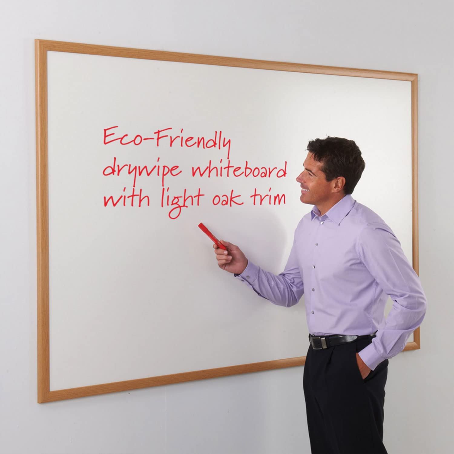 Wonderwall Eco-Friendly Dry-Wipe Non-Magnetic Whiteboard, 120 x 120 cm, with Light Oak Effect Frame - Ideal for Office, School, Studios. Made in the UK with Recycled Materials