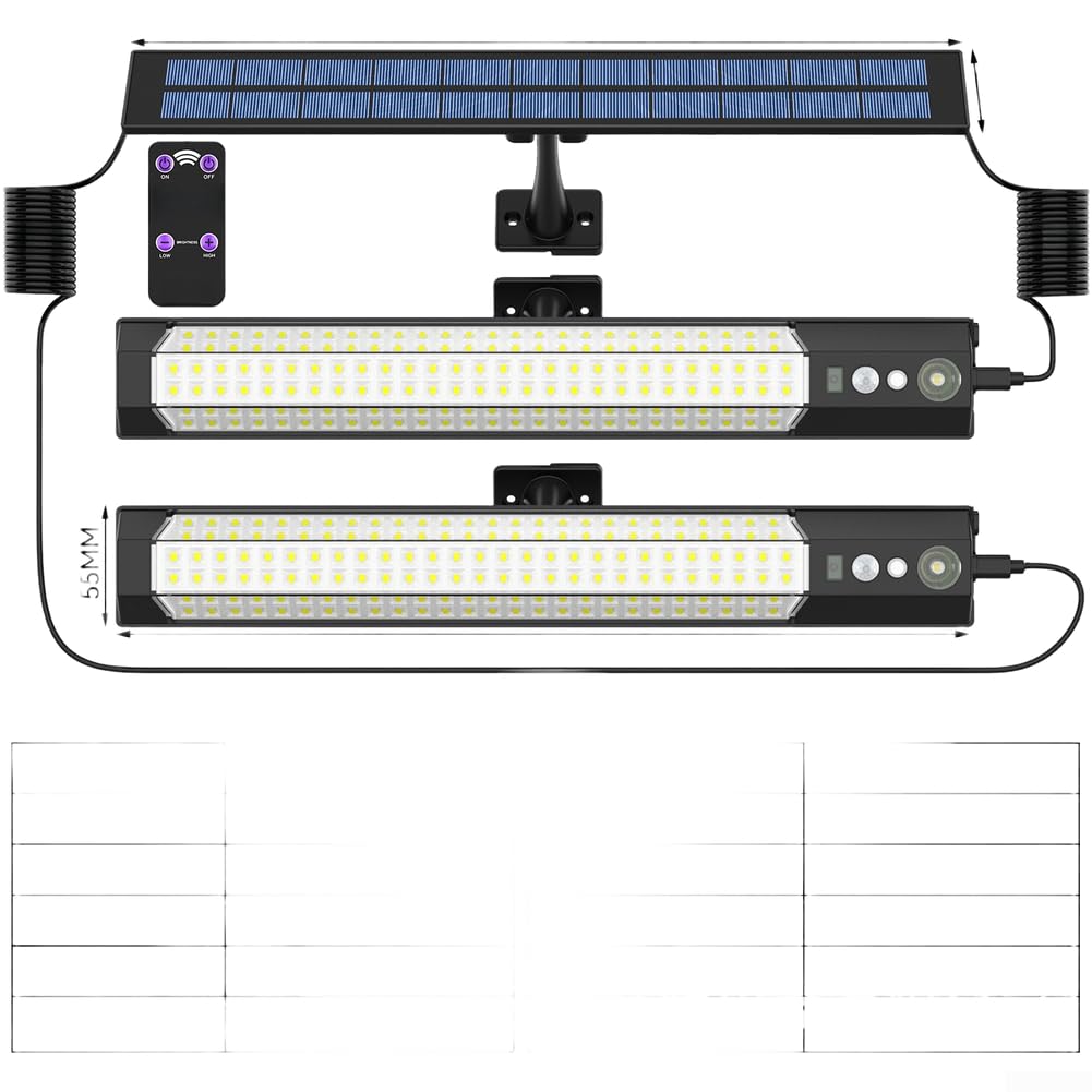 Solar Powered LED Wall Light Outdoor Waterproof Motion Sensor 316 LEDs 1500mAh for battery Operated Garden Security Lamp 7 Lighting Modes with Remote Control Black(A)
