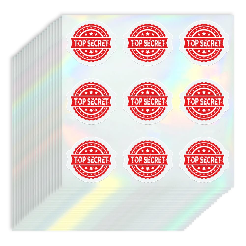 AHANDMAKER 20Sheet Top Secret Labels Stickers,1 Inch Laser Glitter Stickers Stamp Bumper Confidential Sticker for Mystery Bag Envelopes Planner Crafting Party Decor Gift Bag Seal