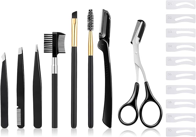 tao pipe Eyebrow Grooming Kit, 19PCS Eyebrow Trimming Kit Professional Eyebrow Tools Set Includes Tweezers, Razor, Grooming Brush, Scissors for Women and Men