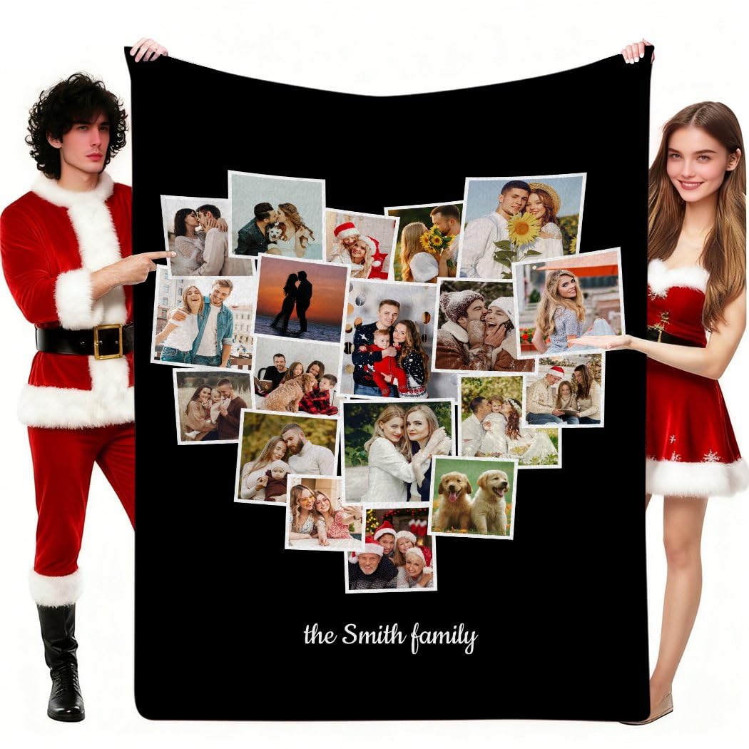 Manta personalizada con diseño en forma de corazón, collage de fotos, manta personalizada, manta personalizada, regalos de recuerdo de cumpleaños para padre, madre, abuela, amigos o pareja