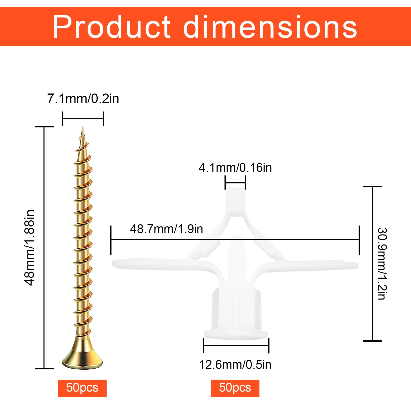 Plasterboard Wall Plug, 100 Pcs Plasterboard Fixings, 50 Plaster Board Wall Plug and 50 Screws - Image 2
