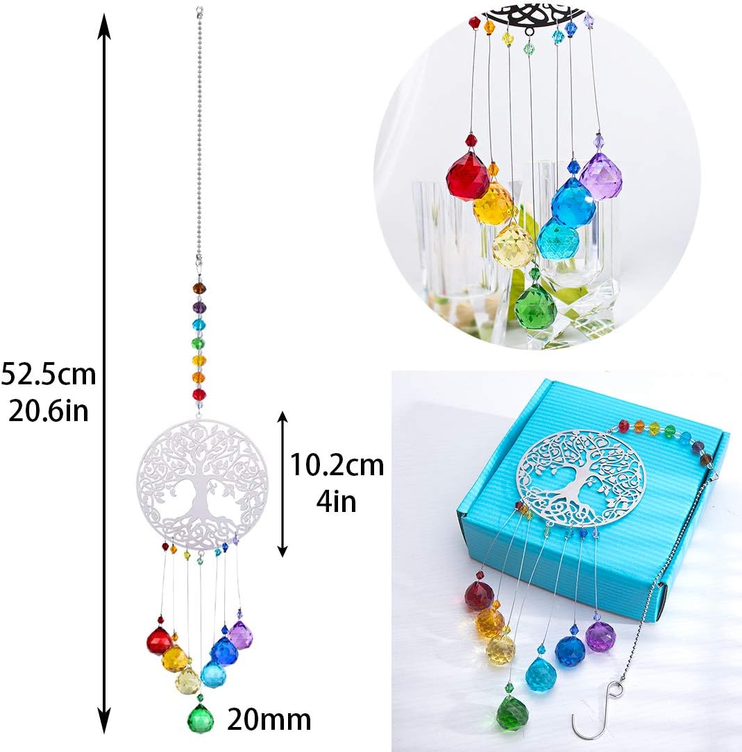 H&D HYALINE & DORA Suncatcher Window Hanging Ornament, Rainbow Maker Crystal Ball Drop Decor,Tree of Life