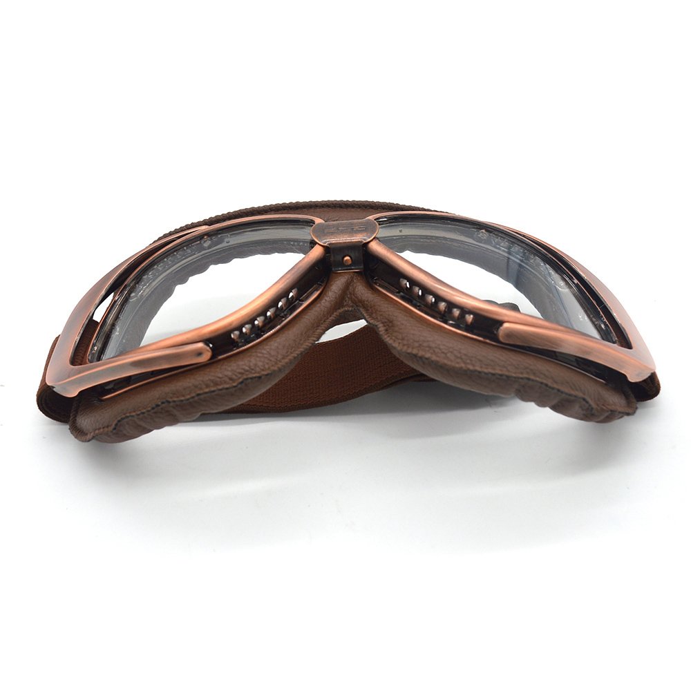 Occhiali da Moto Vintage, Pilota per Touring Cruiser Scooter Bike Racer, Esterno Impermeabili (Marrone + Rame, Trasparente)