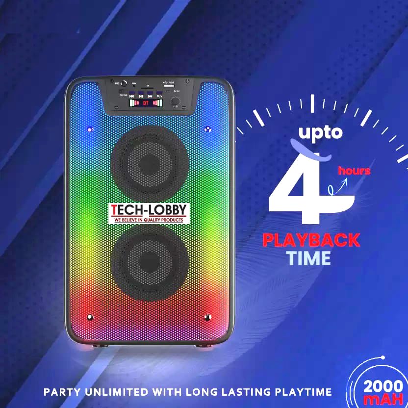 TECH-UNIQUE® Flash 40W Bluetooth Speaker with Multi Colour LED Light, in-Built FM, TWS, Aux-in Slot, Micro SD Card, Upto 4Hrs Playtime(Black) 5