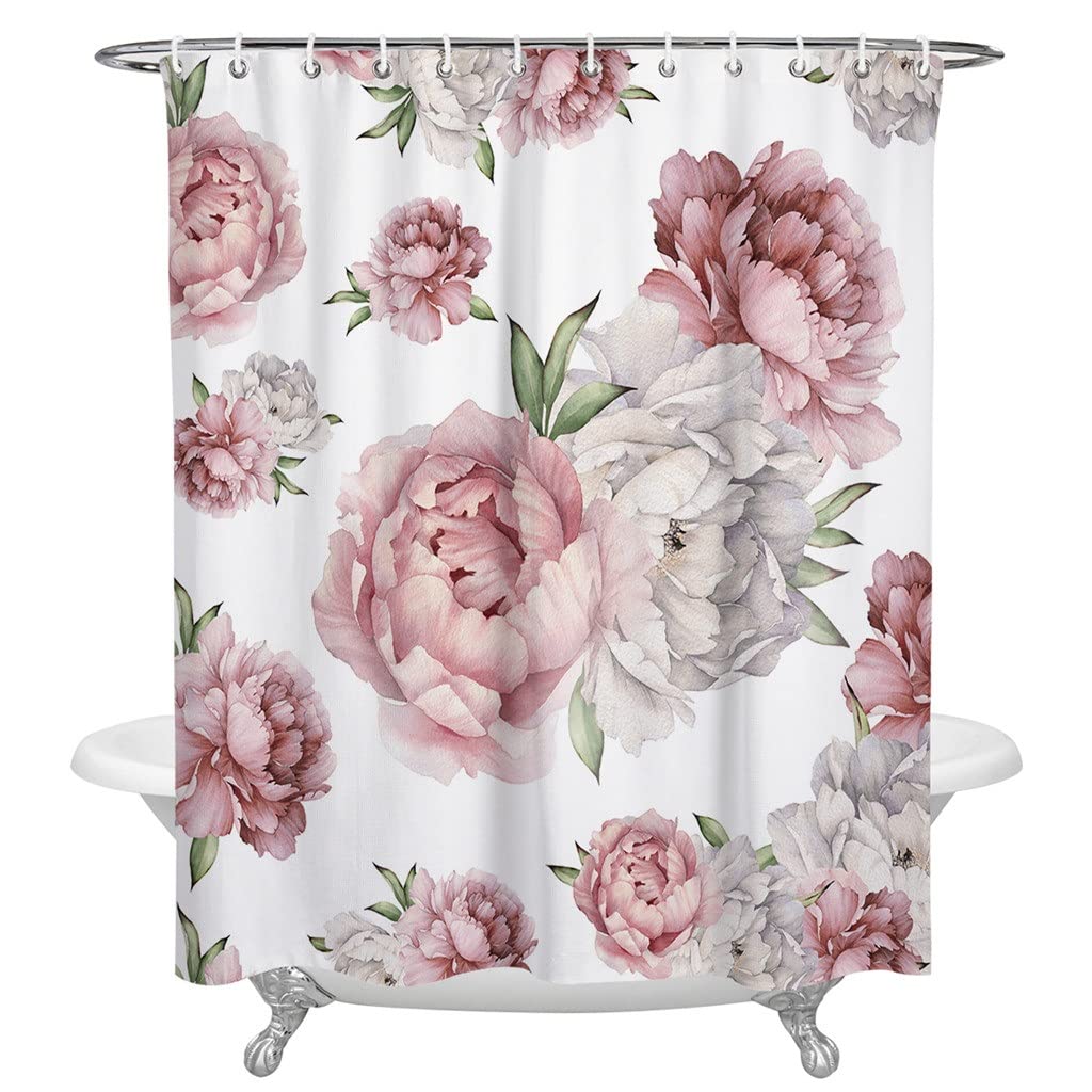 MOBYGKFY Vintage Flowers Watercolor Shower Curtains Bathroom Curtain with Hooks Decor Waterproof Polyester Bath