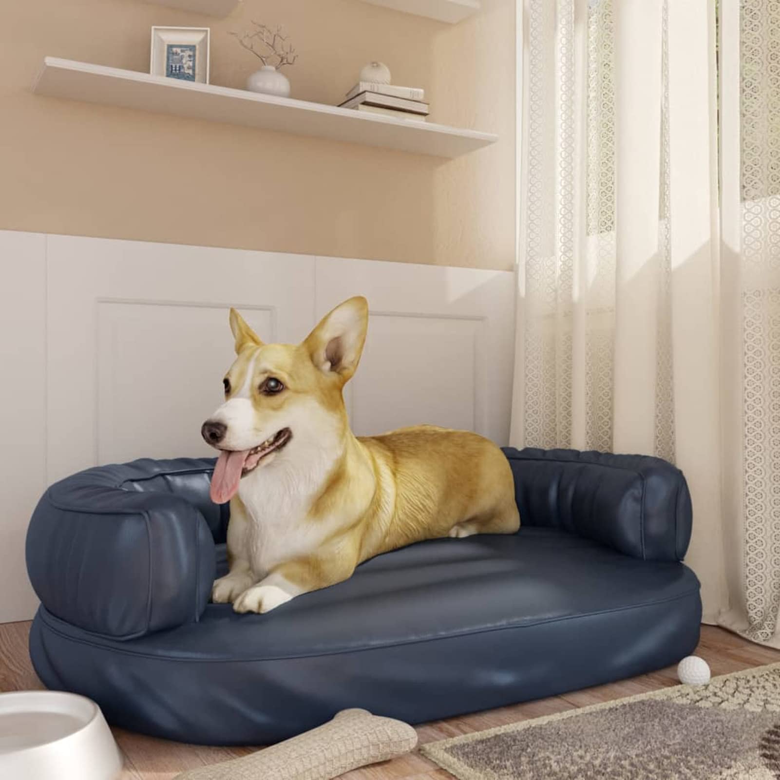 LAPOOH Ergonomisches Schaumstoff-Hundebett, Dunkelblau, 88 x 65 cm, Kunstleder, Hundebett, ergonomische Hundebett-Matratze, Hundekäfig-Bett, 171315