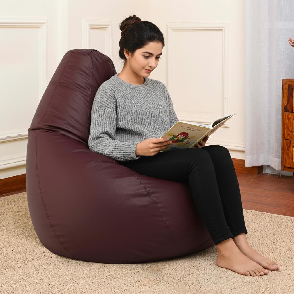 Sattva Classic XXXL Bean Bag with Pocket Filled with Beans | Faux Leather Teardrop Bean Bag for Adults & Teens | Pre-Filled Comfortable Seating for Bedroom, Living Room, Office, Home – Maroon