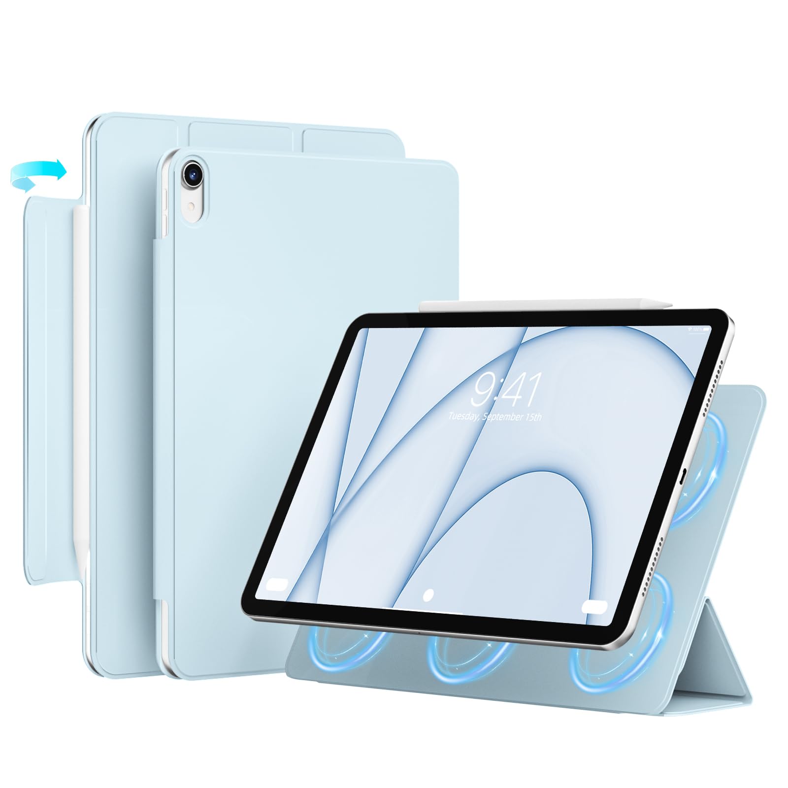 GKABXY Case for iPad Air 11 Inch M2(2024), iPad Air 6th/5th/4th Gen (2024/2022/2020), Powerful Magnetic Attachment, Slim Trifold Stand Case, Supports