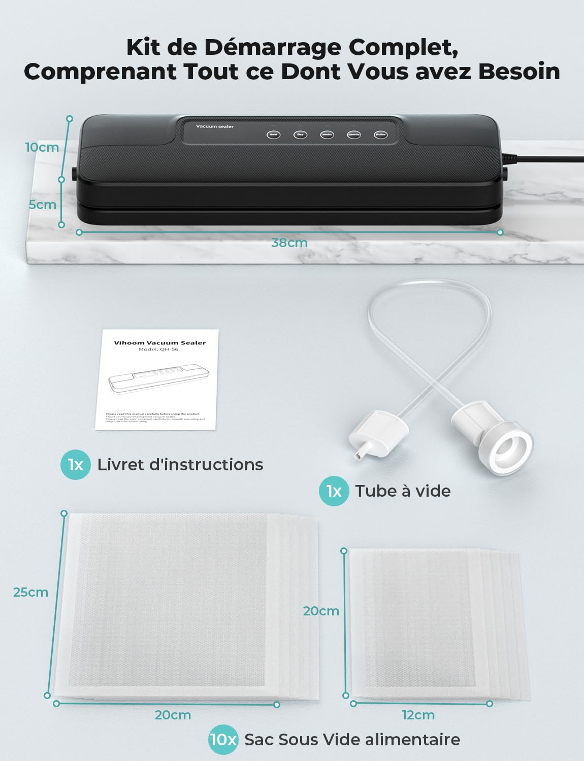 Machine Sous Vide Alimentaire 5 en 1, Appareil Sous Vide Alimentaire avec Mode Sec et Humide, 10 Sacs Sous Vide Inclus, Emballeur Sous Vide la Cuisine et la Conservation, Noir