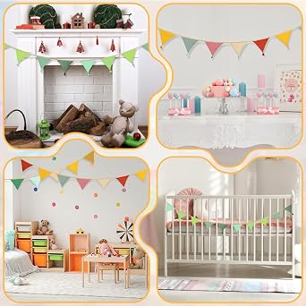 Fabric Bunting Banner,Triangle Garland Flags with Tassels,Double Sided Colorful Cotton Bunting for Birthday,Wedding,Baby Shower,Indoor Activity Party Festivals Decoration