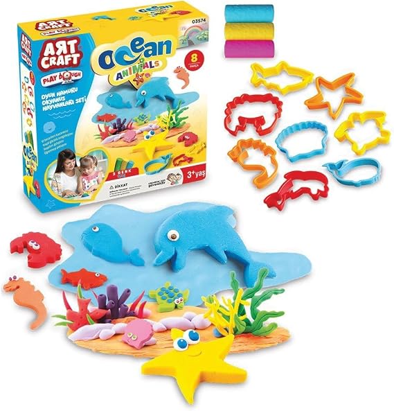 Dede 3574 Art Craft Okyanus Hayvanlar Oyun Hamuru Seti, 8 Kalıp, 3 Hamur, 3 Yaş için