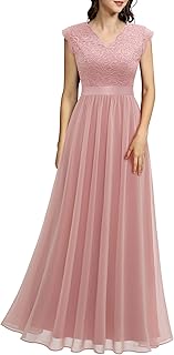 Women's V Neck Sleeveless Lace Bridesmaid Dress Wedding Party Gown - Buy now