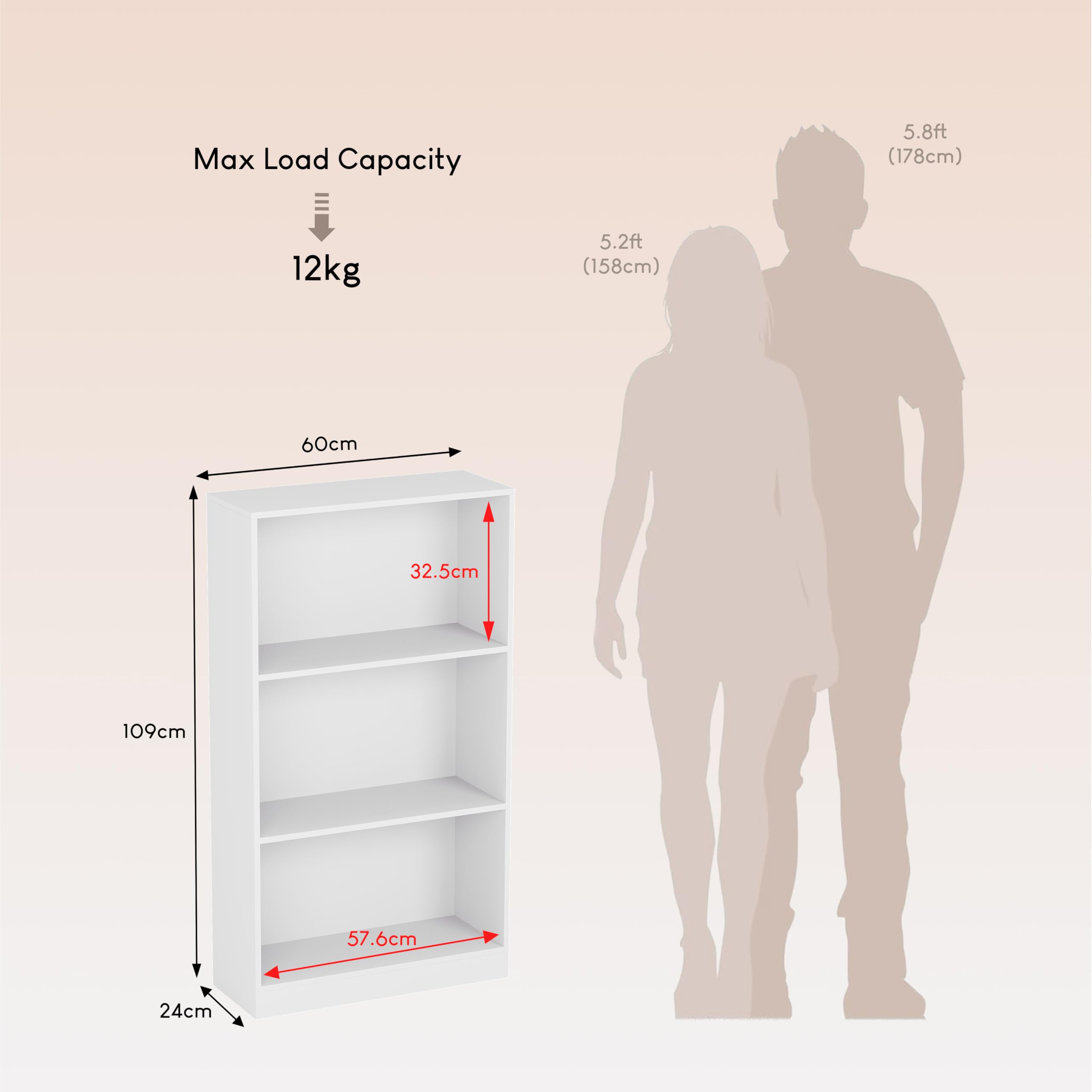 Vida Designs Cambridge-Estantería Mediana de 3 Niveles, de Madera, Color Blanco, Unidad de Almacenamiento para Oficina, Sala, White, 108 x 60 x 24 cm