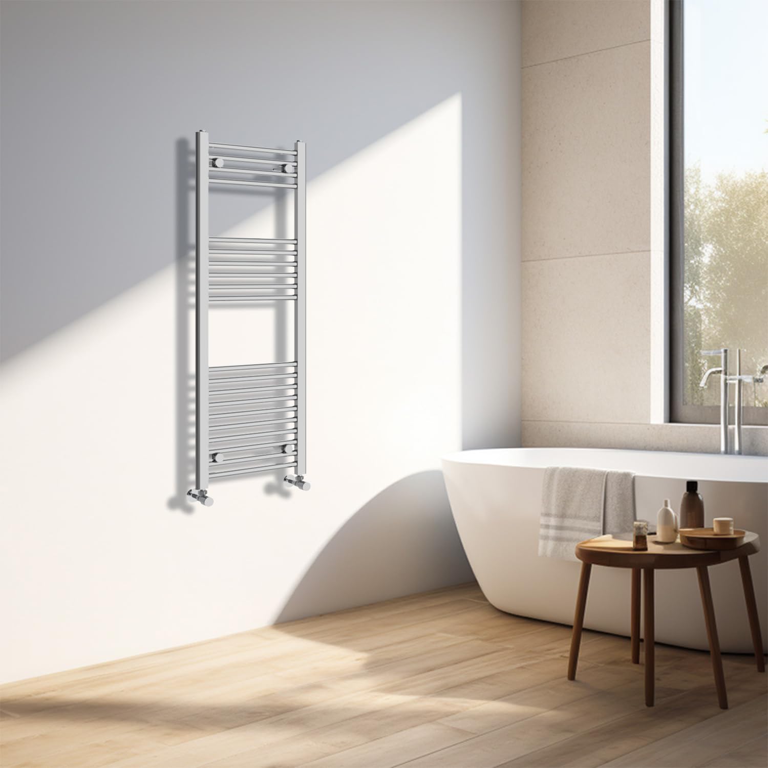 Radiador de baño contra la humedad ambiental y toallas frías con diseño recto cromado