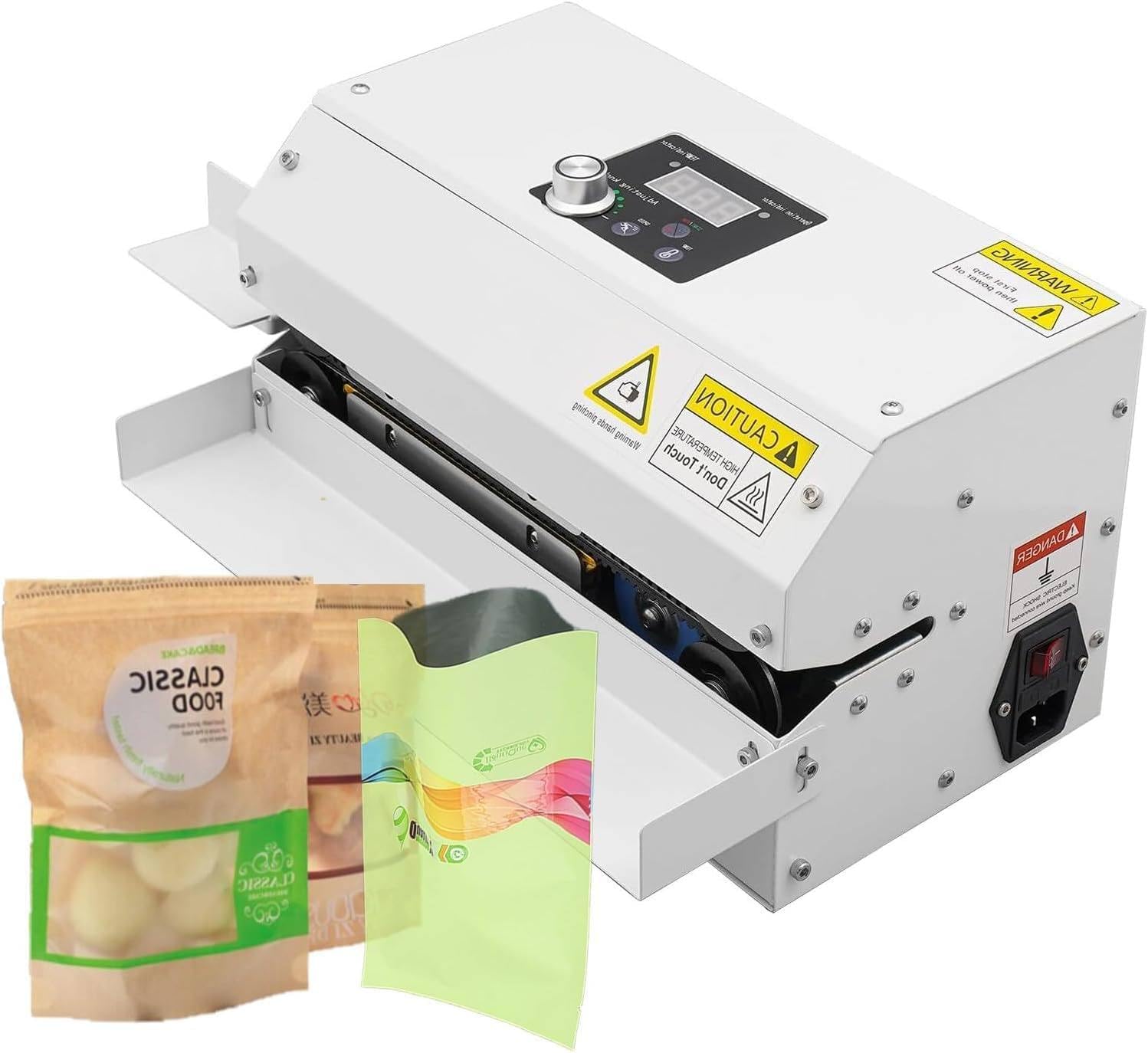 AYCDL Automatic Continuous Band Sealer 6m/min, Temp&Speed Adjustable Roller Heat Sealer for Plastic, Foil & Kraft Paper Bags