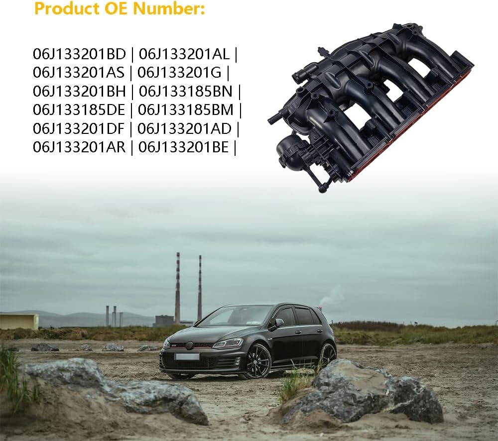 Engine Intake Manifold w/Valve Gaskets & Sensor | Fit for Volkswagen (VW) Beetle CC GTI GLI Jetta Passat Sportwagen EOS, Audi A3 TT Q3, 4Cyl 2.0L TSI Engine | OE# 06J133201AS 06J133201BD