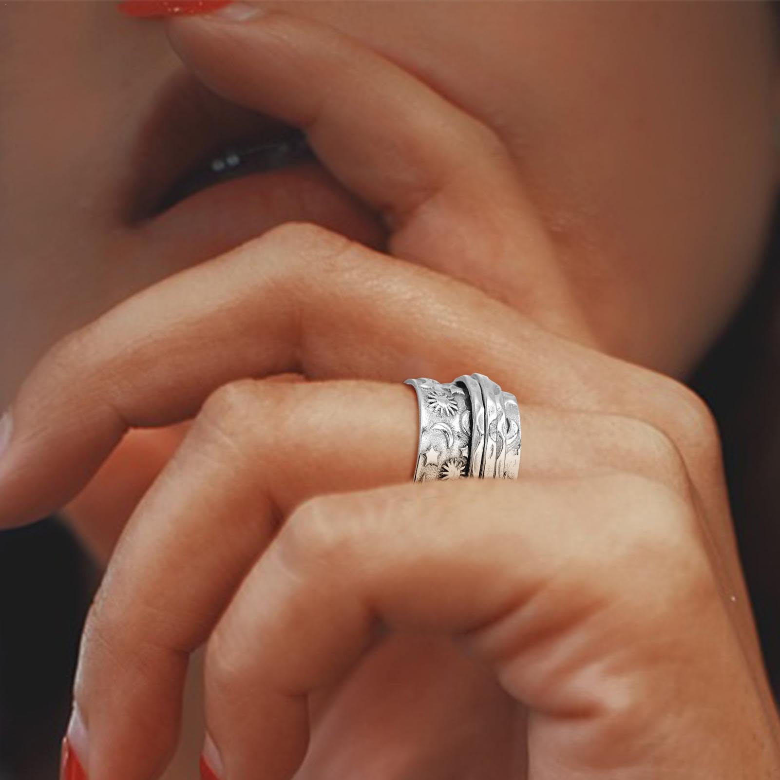 Gomice Anneau Spinner pour Anneaux Anxiété Fidget | Anneau de Fidget Rotatif Lune et Étoile Anti-Stress | Bague de Fiançailles pour Femmes et Hommes