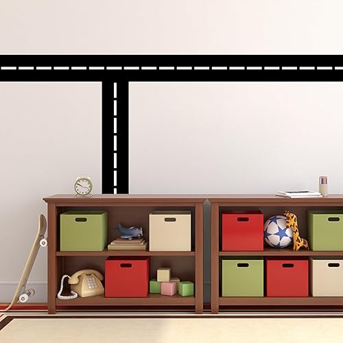 Miniatura 2 de Giant Road Wall Decal Extra Large Road Sign Wall Decals 141 Inch Vinyl Road Wall Sticker Peel and Stick Black Track Stickers for Wall Border Decals