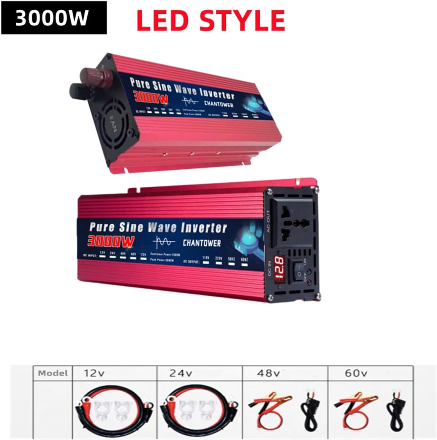 Pure Sine Wave Inverter 12V 220V 2000W 3000W 4000W DC 12V to AC 220V Power Supply Voltage Charger Converter Car Solar Inverter(4000W)