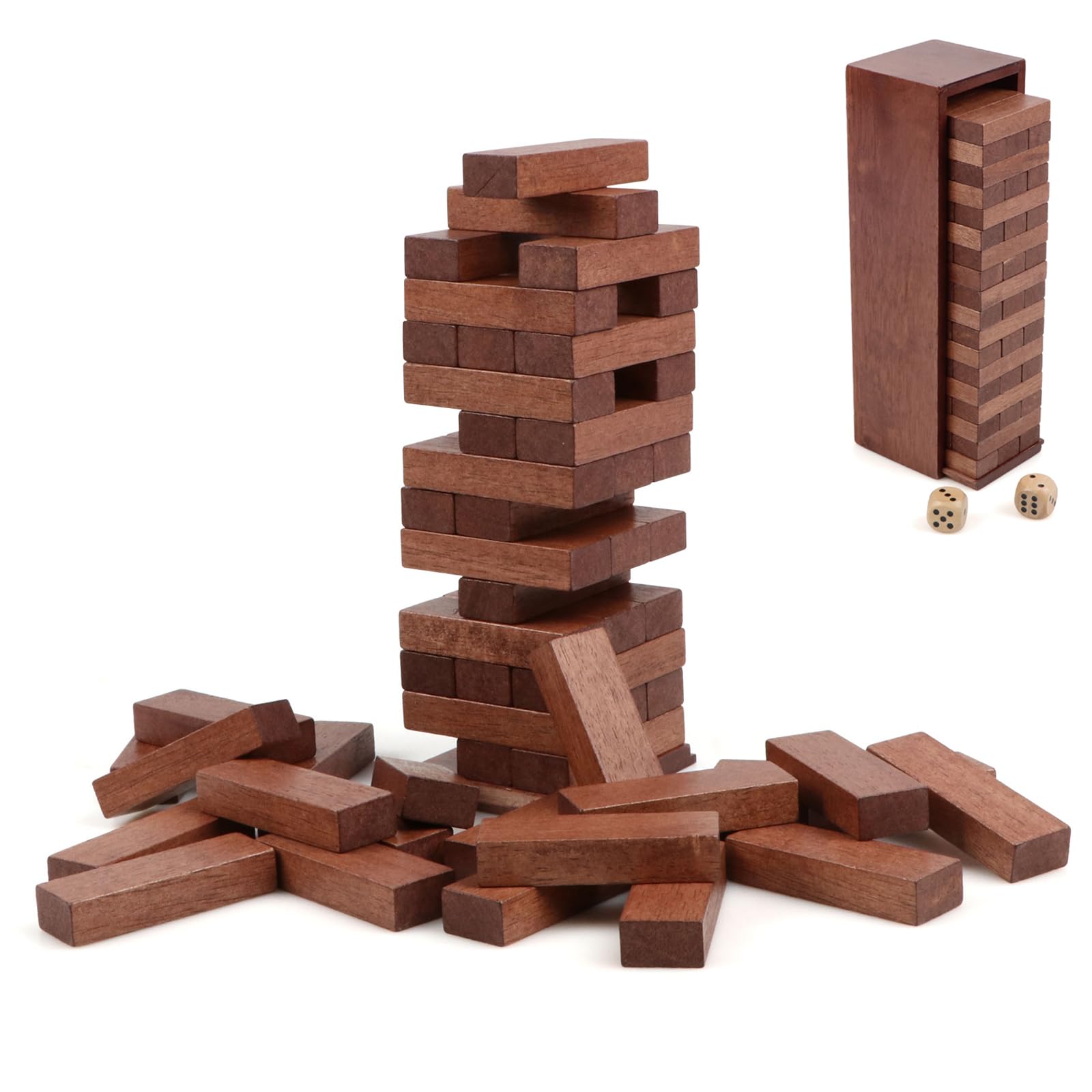 54 Pieces Wooden Stacking Toy Building Blocks Tower Balancing Game with Box