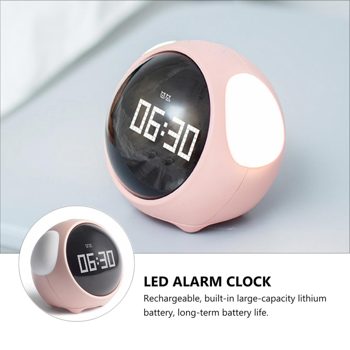 VANZACK Réveil LED Numérique Garçon et Filles Horloge à Motif Expression, Fonction Répétition Alarme, Affichage Température, Luminosité Réglable, Veilleuse Tactile Rose pour Chambre