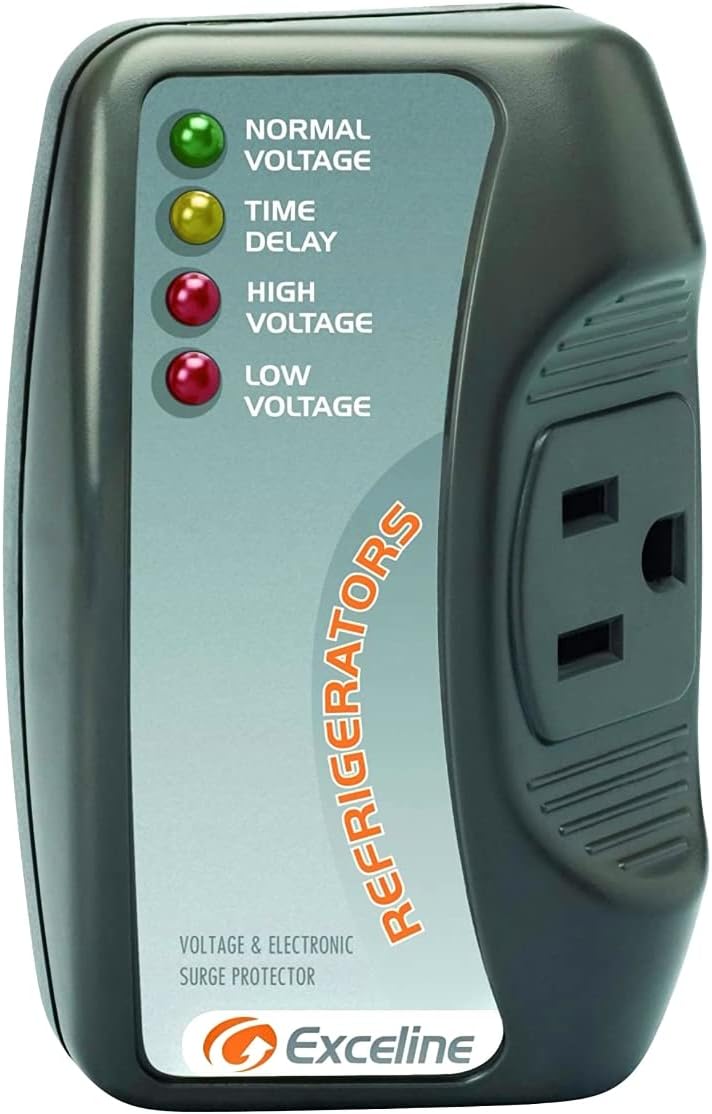 Exceline Surge Protector for Refrigerator – 1800W 15A Voltage Protector with Delay Timer, Power Surge, Brownout & Voltage Fluctuation Protection for Fridge & Freezer