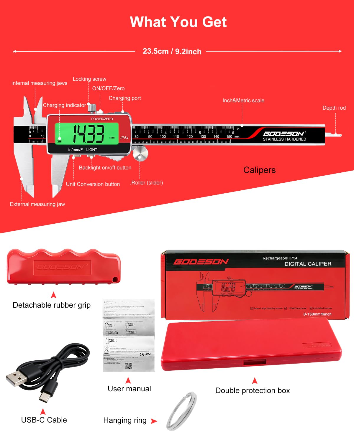 GODESON Digital Calipers - Rechargeable & Accurate -6 GODESON Digital Calipers - Rechargeable & Accurate -6