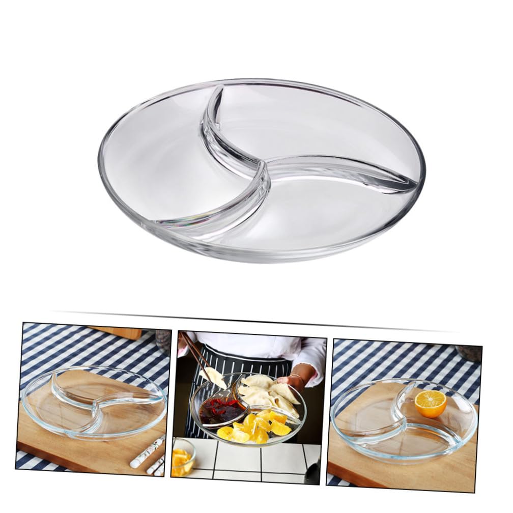 Assiette Compartimentée en Verre Trempé Transparent à 3 Compartiments, Plateau de Service Pratique Cuisine et Hôtels
