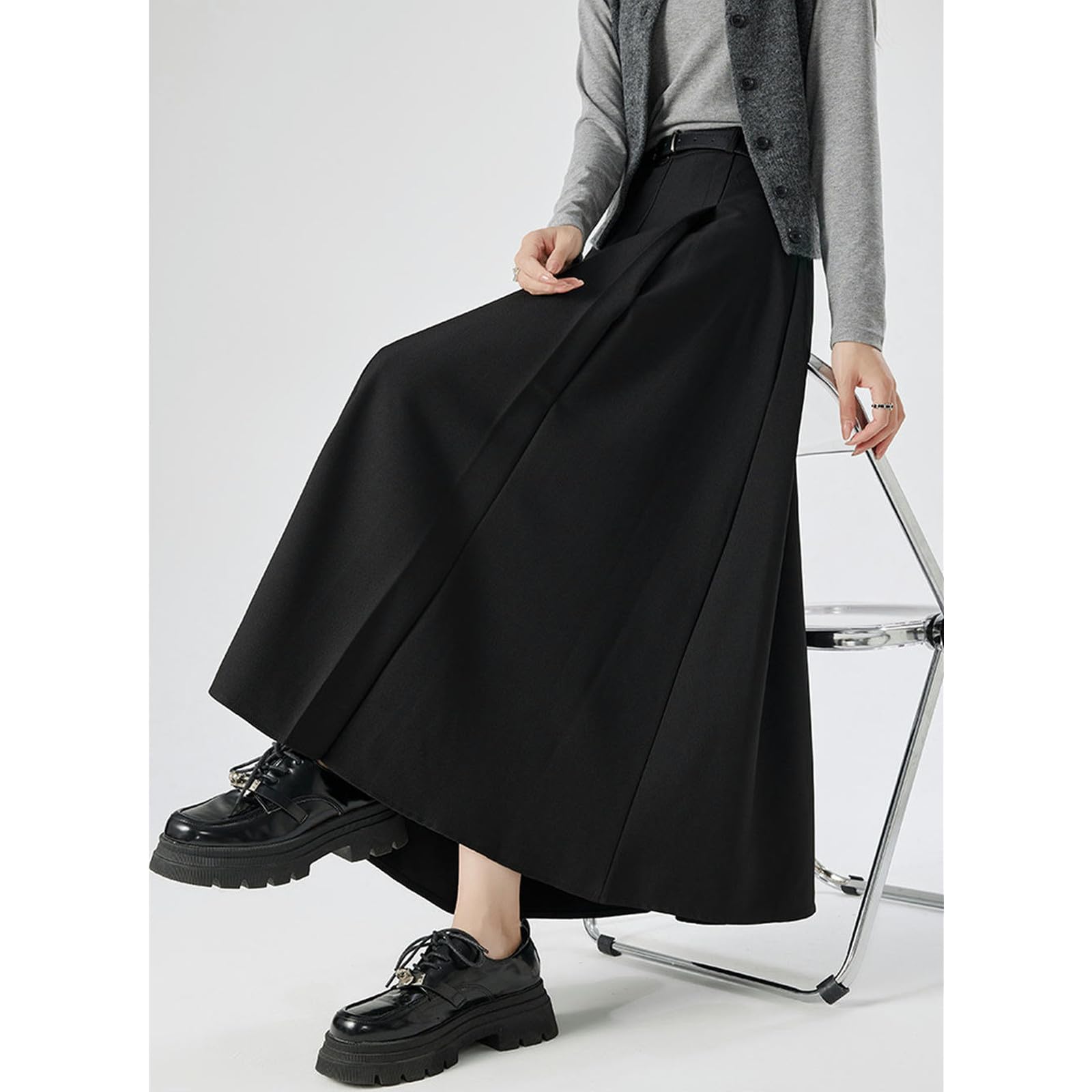 Spódnice damska jesienno-zimowa plisowana spódnica midi - wysoka talia slim fit elegancka temperament długa spódnica