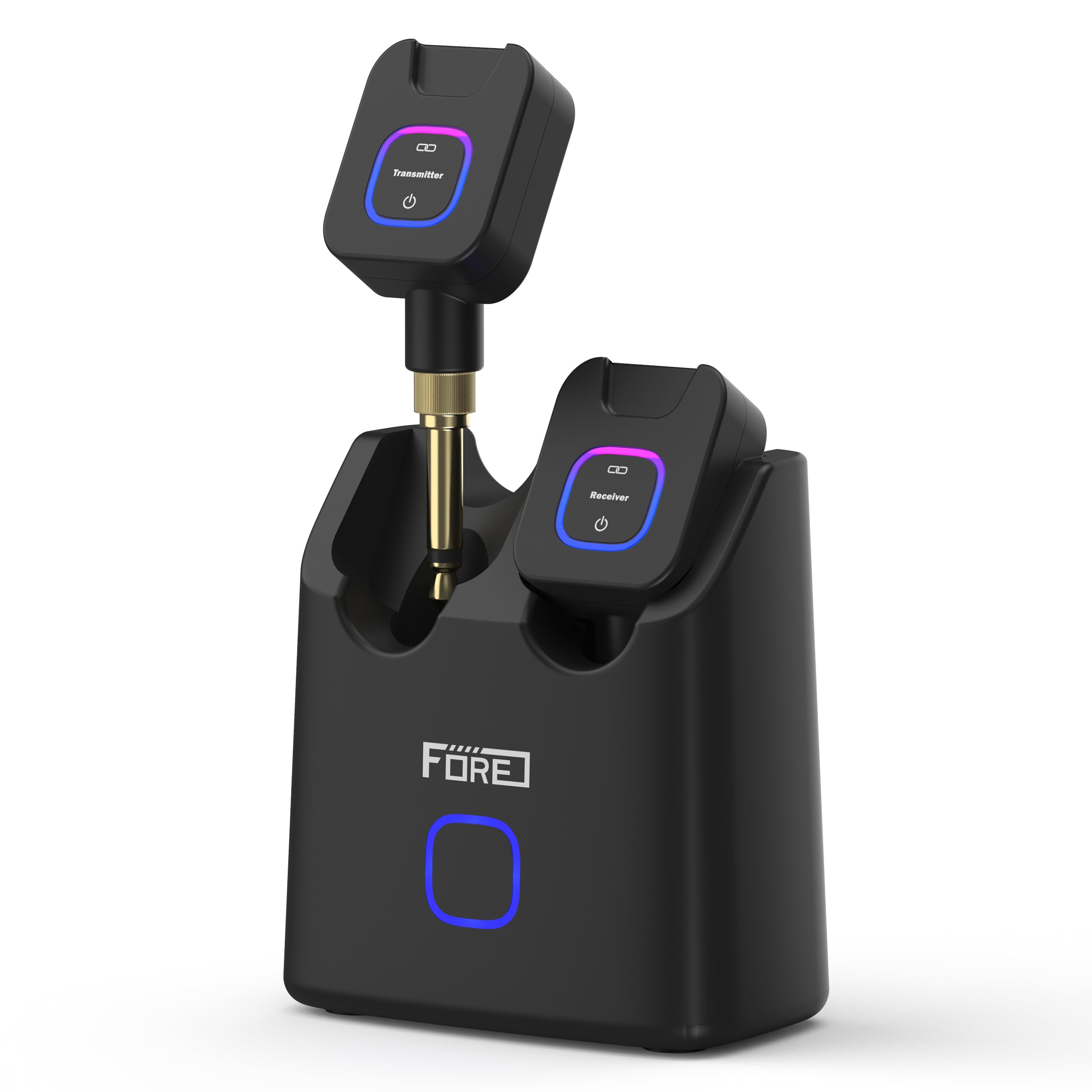FORE 5.8GHz Wireless Bass&Guitar Transmitter & Receiver Audio System with Charging Case, 6 Channel, Detachable 6.35mm&3.5mm Jack Works with Electric Bass & Guitar 100ft/30m Transmission Distance