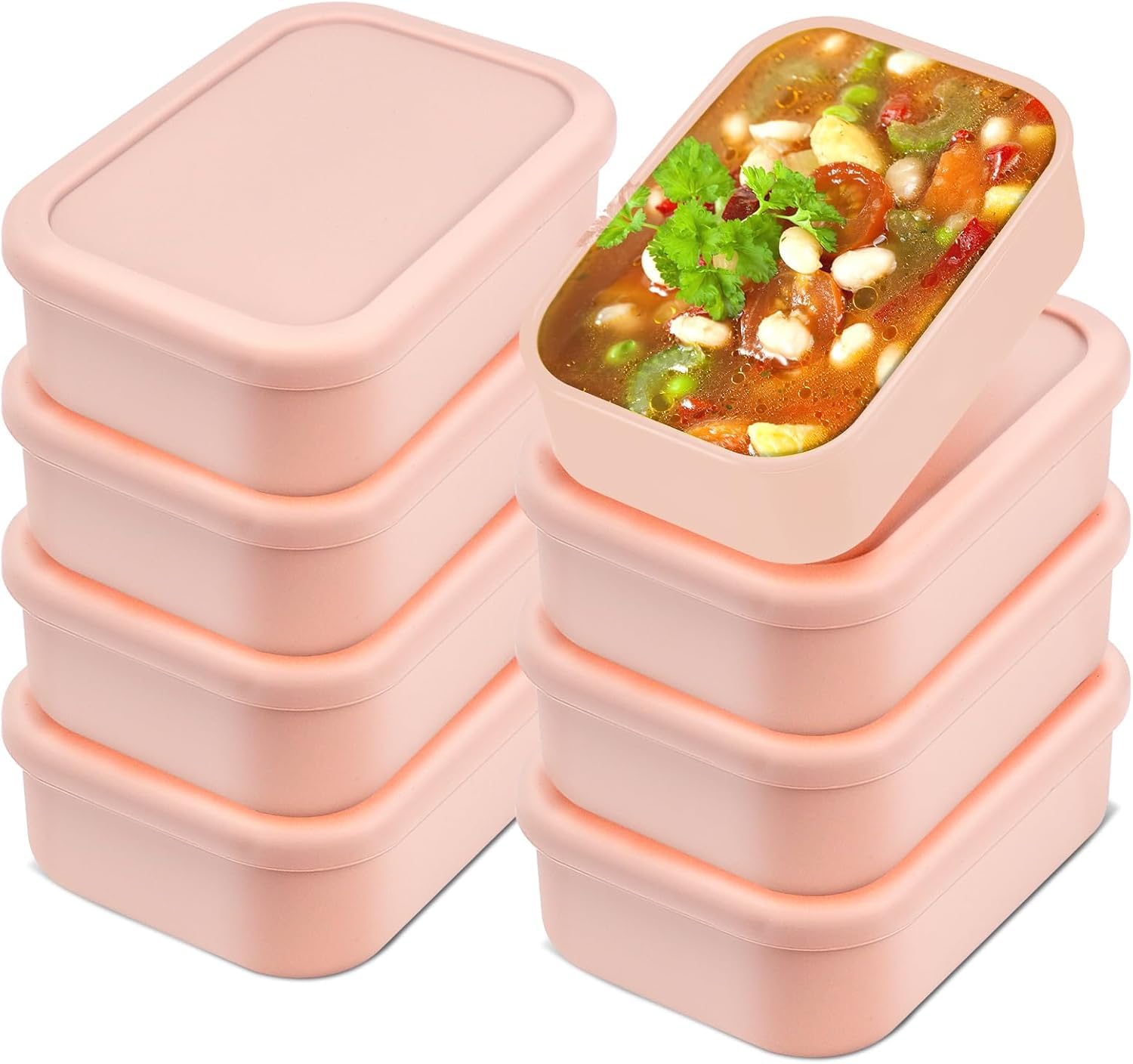 Confezione da 8 vassoi per congelatore in silicone con coperchio, riutilizzabili, per zuppe, congelatori, zuppe, salse, stufati (rosa, 700 ml)