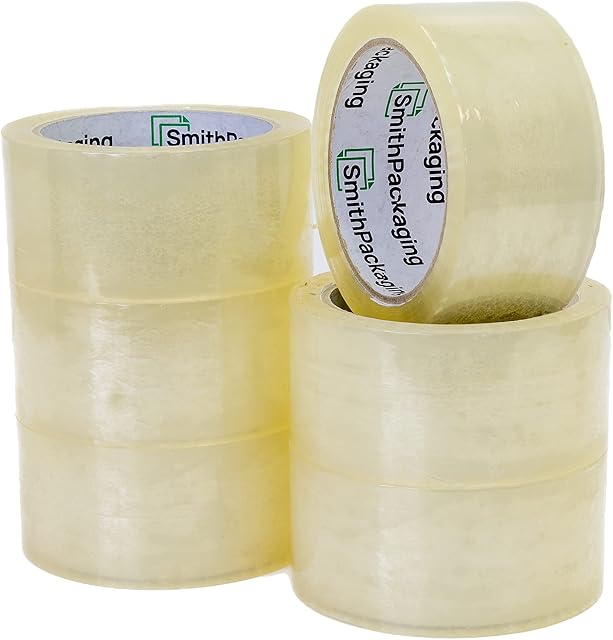 SmithPackaging 6 Rolls Per Pack 48mm x 66m Clear Acrylic Packaging Tape for Sealing Parcels and Boxes