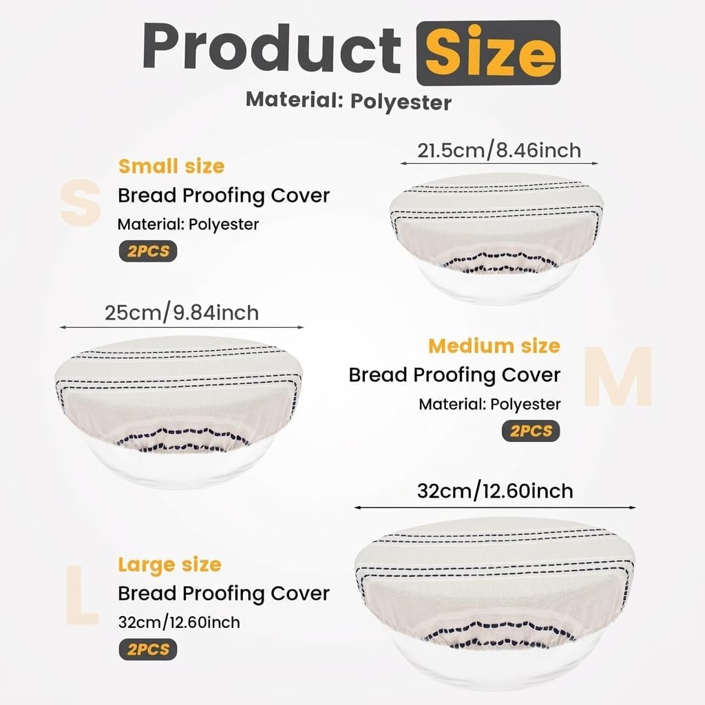 6 Pack Reusable Bowl Covers for Bread Proofing, 9/10/13 Inches Bread Proofing Cover, Food Cover for Sourdough Proofing Basket, Food Storage Baking Supplies for Home Bakers