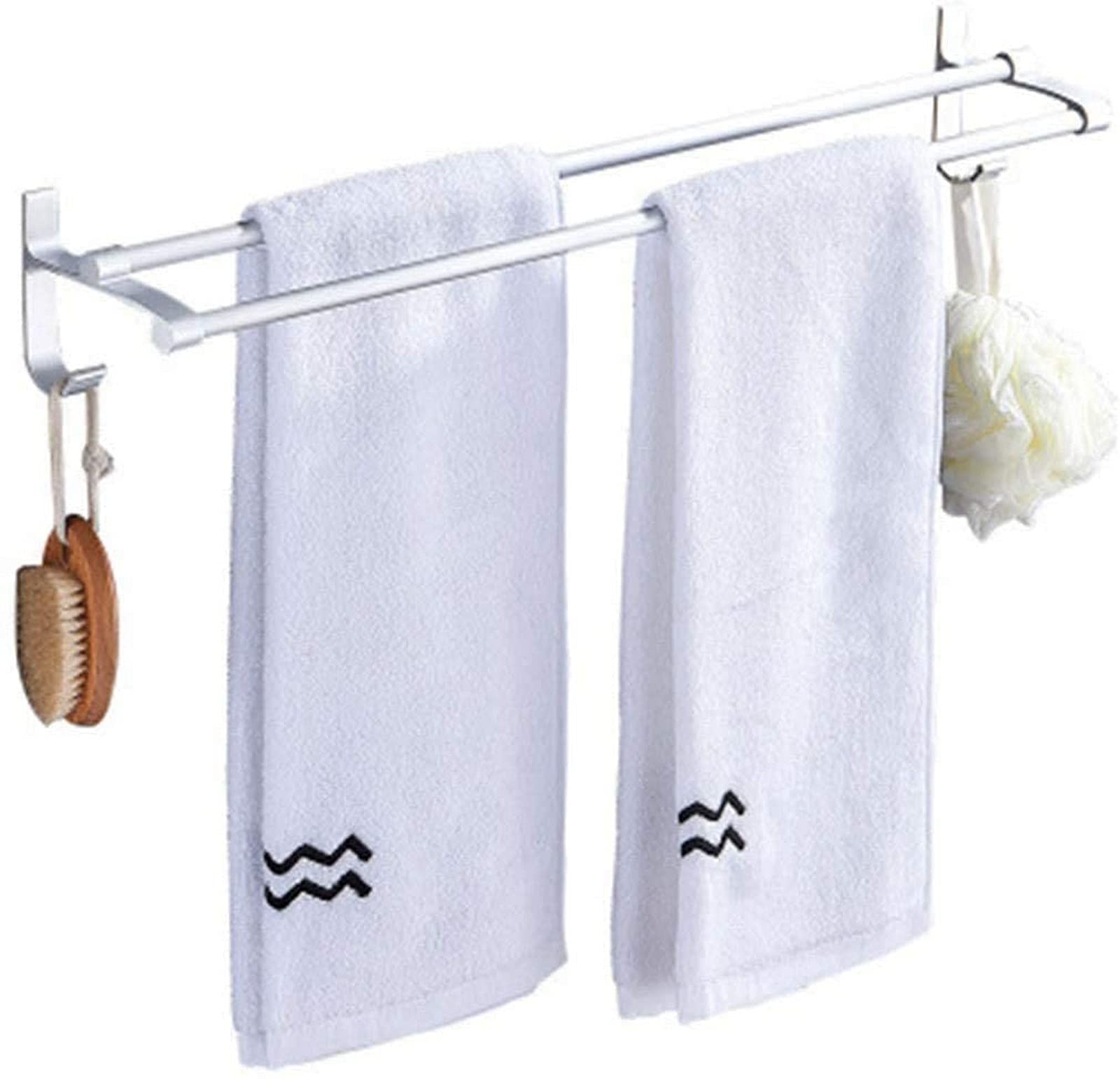 GONMDOPY Towel Rail,Towel Rack Wall-Mounted Towel Double Rod with Hook Punching Bathroom Space Aluminum,For Kitchen Bathroom Toilet Hotel Office/50Cm
