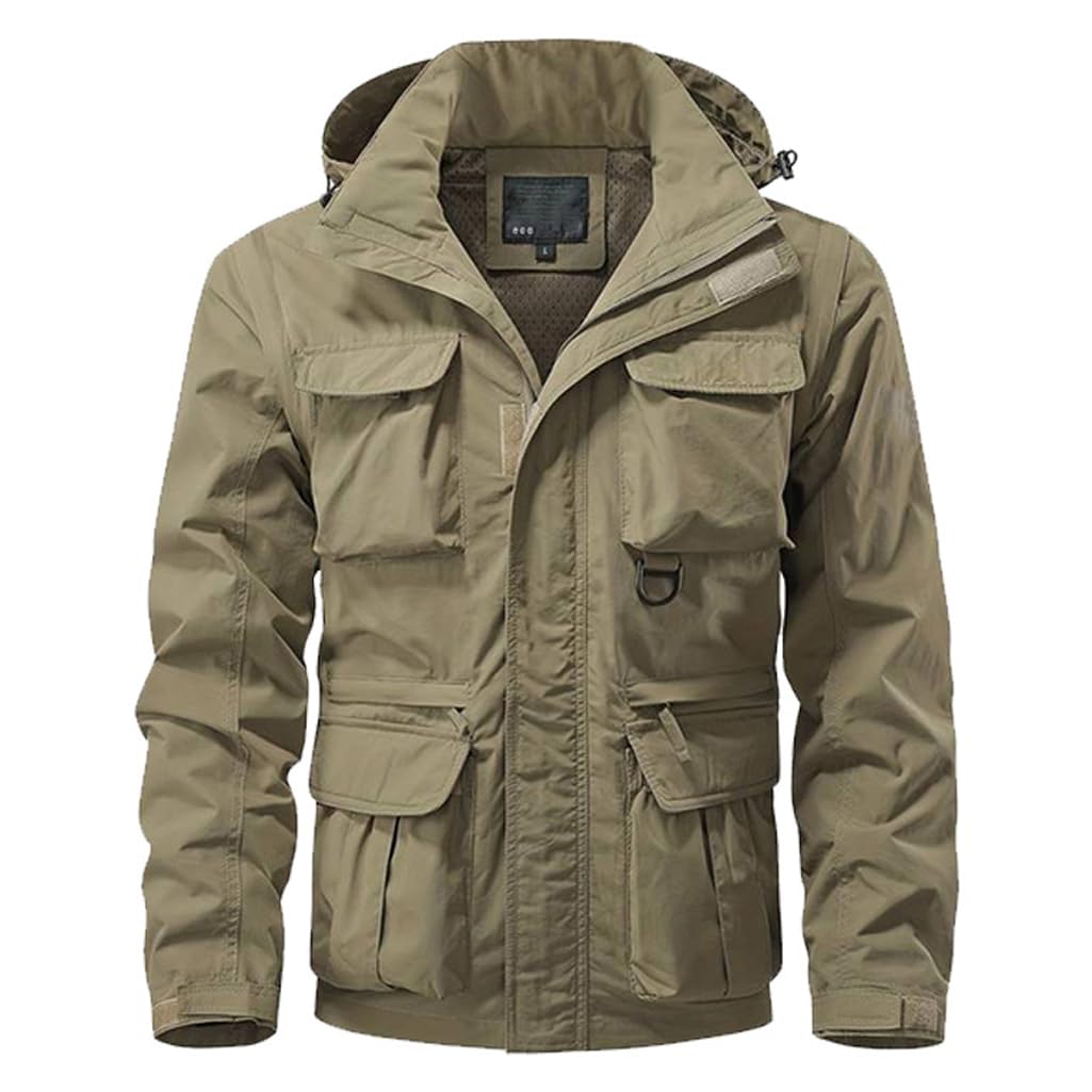 Veste tactique homme avec capuche amovible manteau cargo ample