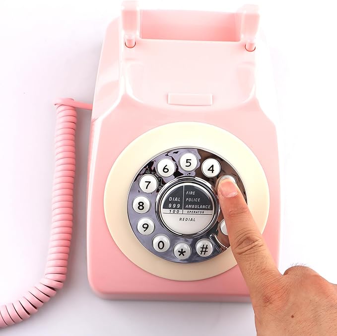 Teléfono Retro Clásico con Cable Rosa miniatura 4