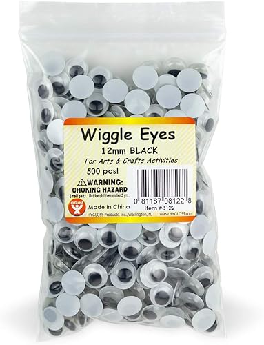 Hygloss Wiggle Eyes-Pegar, 0.472 in, productos negros, globo ocular de plástico Googly Arts & Crafts, tamaño no adhesivo, 0.472 in, paquete