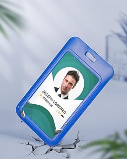 3 Pack Sliding ID Badge Holder with Clear Window Blue Card Protector Vertical Rigid Plastic Case for Office School ID Credit Cards Proximity Key Cards Driver's Licences and Passes