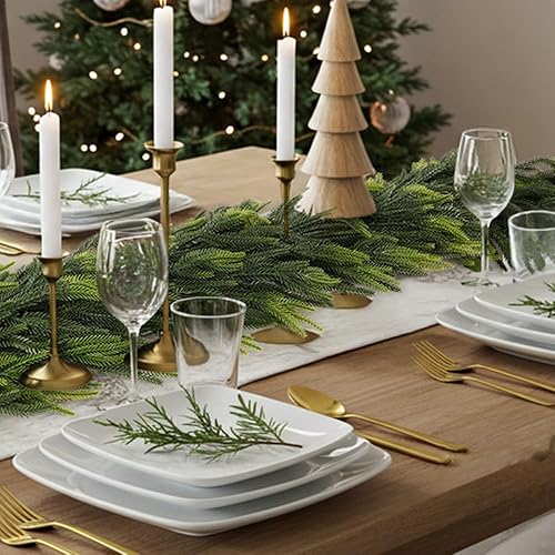 Miniatura 2 de Guirnalda de pino Norfolk de Navidad vintage, guirnalda de pino de invierno natural de tacto real, guirnalda de vegetación artificial de 6 pies para