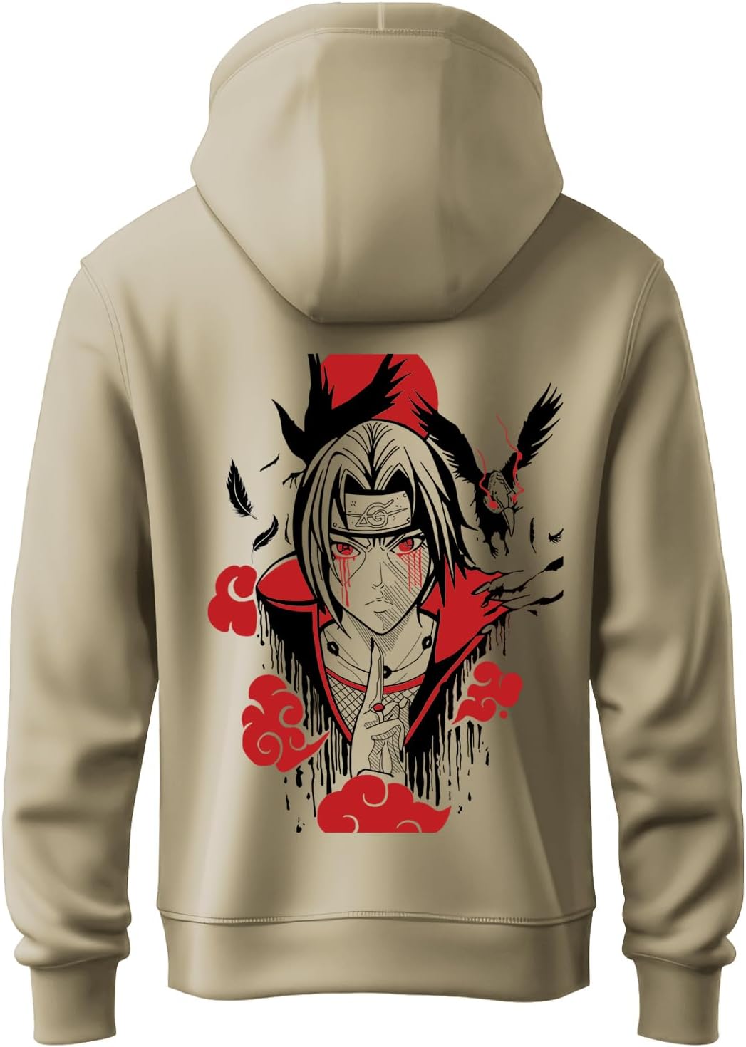 ADROMens Hoodies with Itachi Uchiha Anime Backside Printed, 100% Cotton 340GSM Warm & Soft Fabric.
