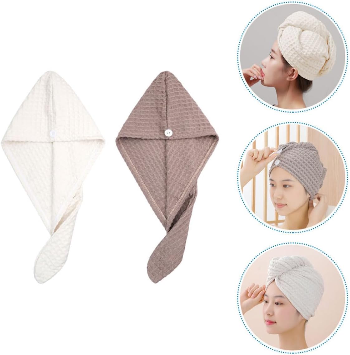 Toyvian 2pcs Microfiber Hair Drying Wrap Hat with Button Closure