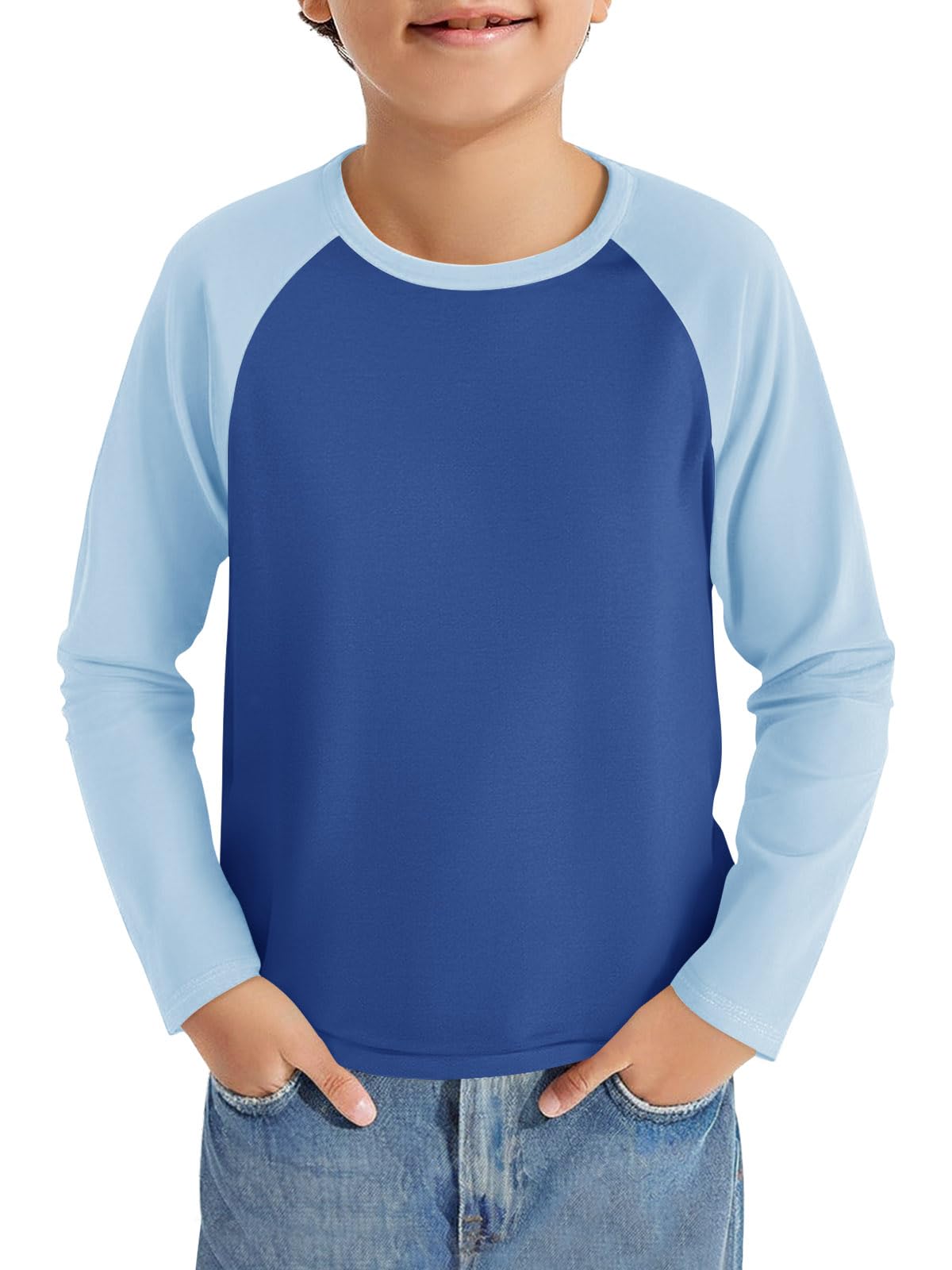 Haloumoning Jungen Langarm T-Shirt Kinder Rundhals Farbblock Langarmshirt Sport Freizeit Oberteile Casual Basic Raglan Shirt 5-14 Jahre