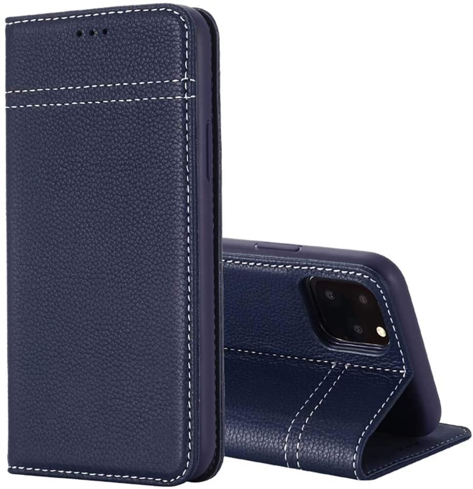 Étui antichoc iPhone 12 en cuir véritable bleu pour éviter les écrans brisés