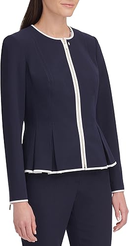 Miniatura 3 de Tommy Hilfiger Chaqueta tipo blazer con cremallera frontal sin cuello Peplum para mujer