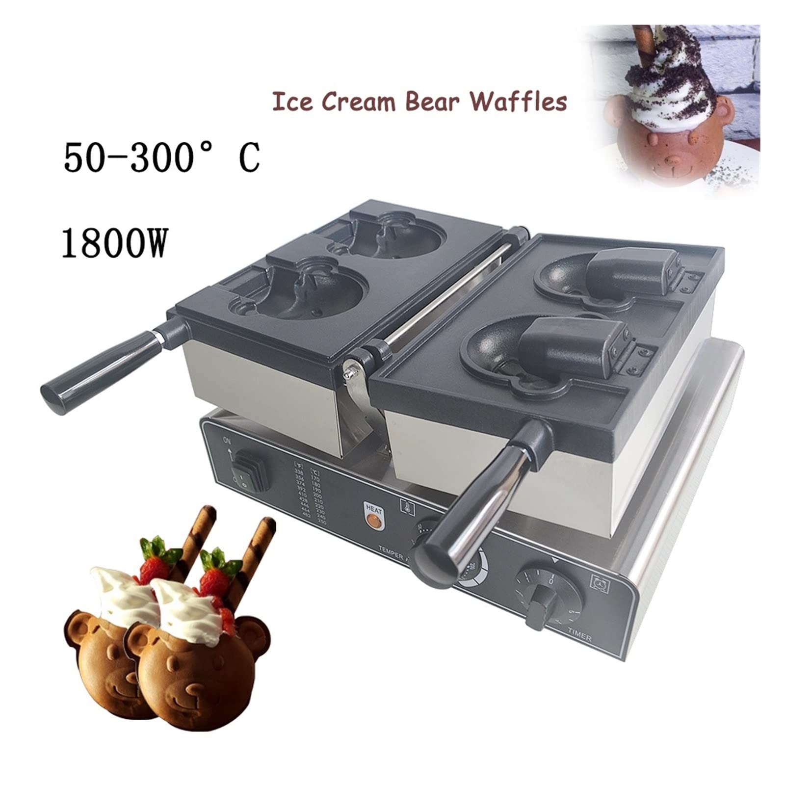 Maszyna do gofrów z głową niedźwiedzia otwarte usta typ niedźwiedzia Taiyaki gofrownica niedźwiedź Taiyaki lody 1800W