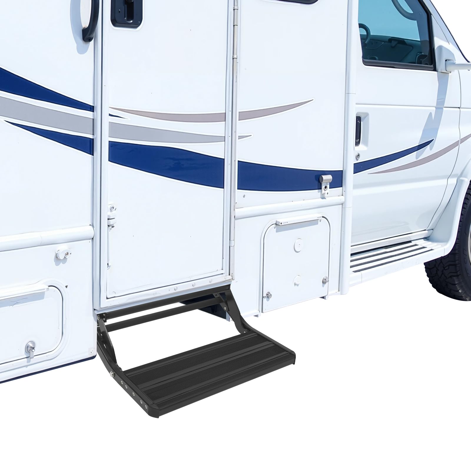 Peldaño para autocaravana hasta 150 kg, negro plegable manual, escalón de una sola etapa para autocaravana, RV, camper, caravana