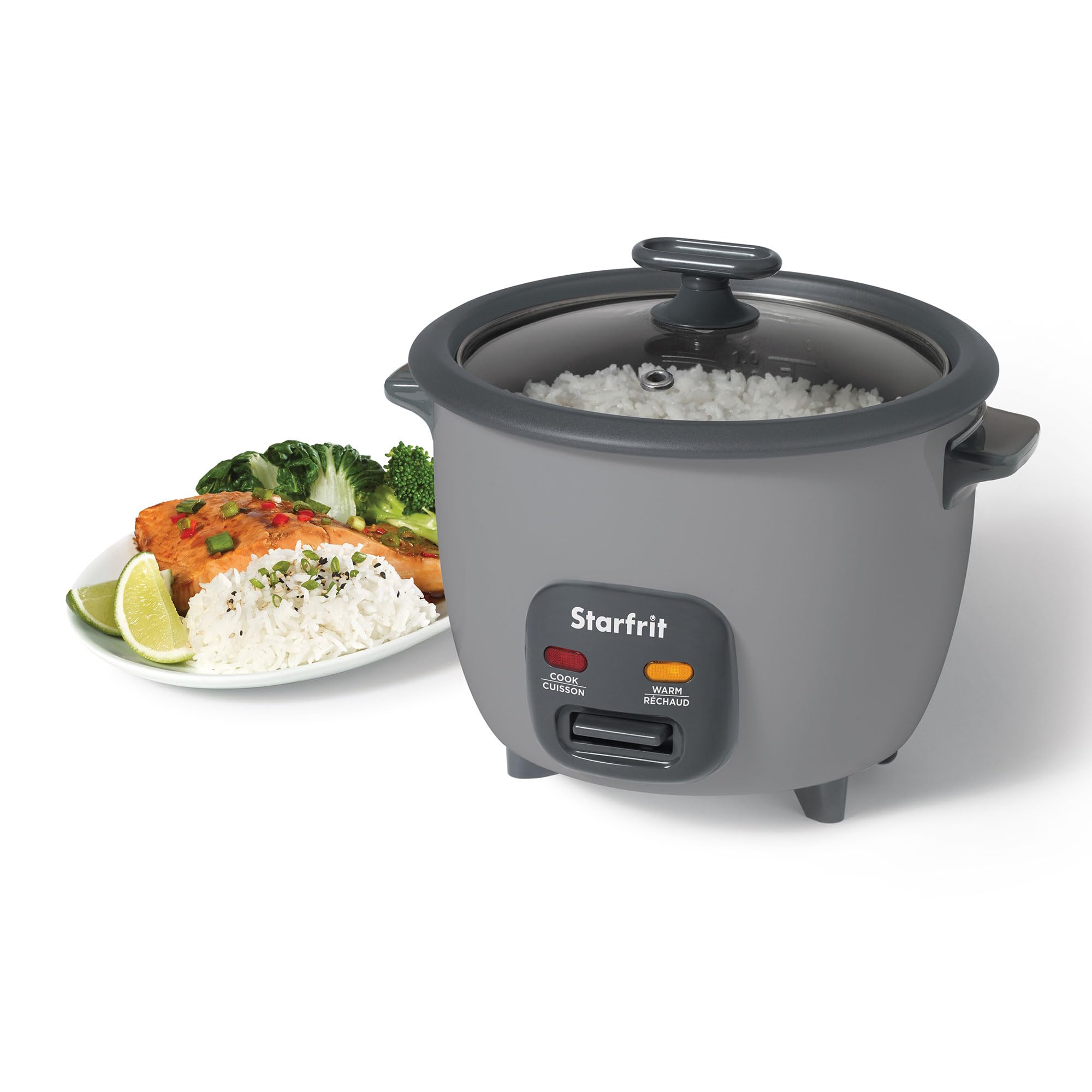 Starfrit 10-Cup Rice Cooker with Ceramic Coating - PFAS-Free - Clear Glass Lid- Grey