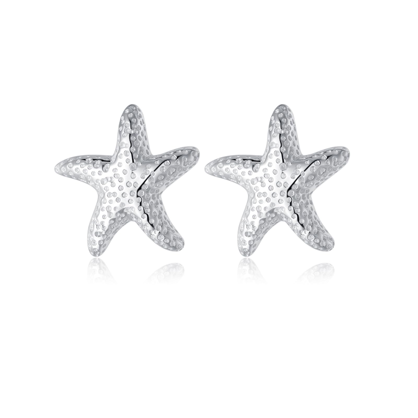 Reffeer Pendientes de tuerca de plata de ley 925 maciza con estrella de mar para mujeres y niñas, aretes de tuerca de playa con peces de mar