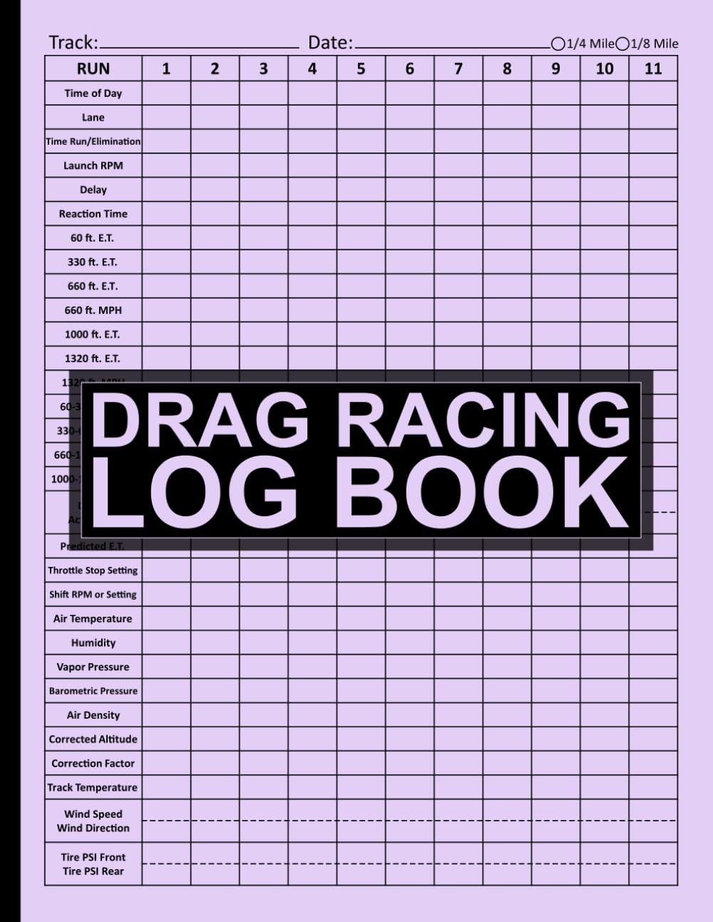 Drag Racing Log Book: Comprehensive Journal for Drag Racers to Record Times, Modifications, and Racing Insights